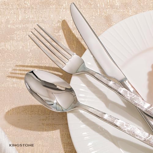 KINGSTONE Silverware Set, 20-Piece 18/10 Stainless Steel Brushed Handle Flatware Cutlery Set, for Kitchen, Home, Party, Wedding Gift, Rust Resistant and Dishwasher Safe - Image 3