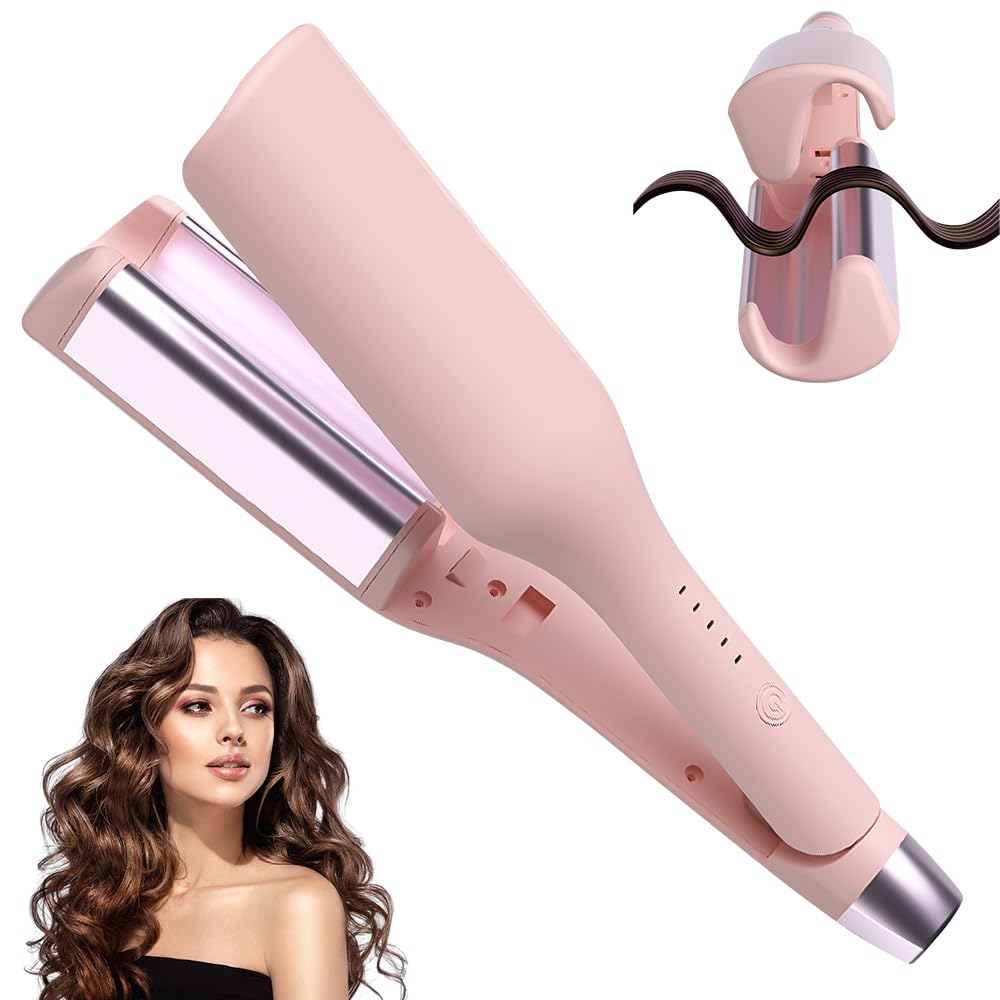 Rizador Pelo Ondas, 32 mm Rizador de Pelo, Ondulador de Pelo con 5 Temperaturas, Ondulador de Pelo Iónico, Rizador de Rollos de Huevo (Rosa)
