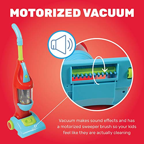 Constructive Playthings Kid-Sized Little Helper Cleaning Trolley With Play Vacuum Cleaner, Sweeper And Duster For Toddlers, 12-Piece Set #TOP3