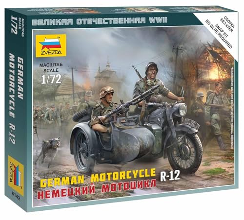 Zvezda Models 1/72 German Motorcycle R-12 with Sidecar