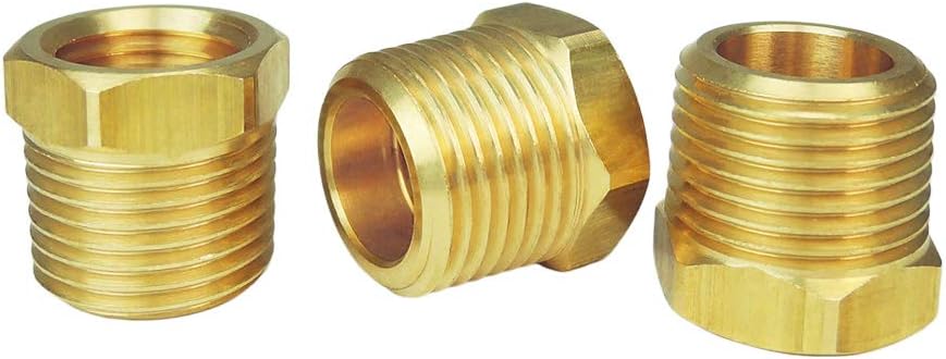 Nigo Industrial Co. Brass Pipe Fitting, Hex Bushing Reducer, Nominal Pipe Size: 3/8" NPT Male x 1/4" NPT Female (Pack of 3)