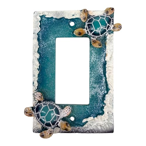 Sea Turtle Light Switch and Outlet Cover Electrical Plates – Hand-Painted Resin Wall Decor for Beach, Coastal & Nautical Styles – Ocean Waves Design - Mounting Screws Included (Rocker Switch) by Top Brass - Used condition - US$12.64
