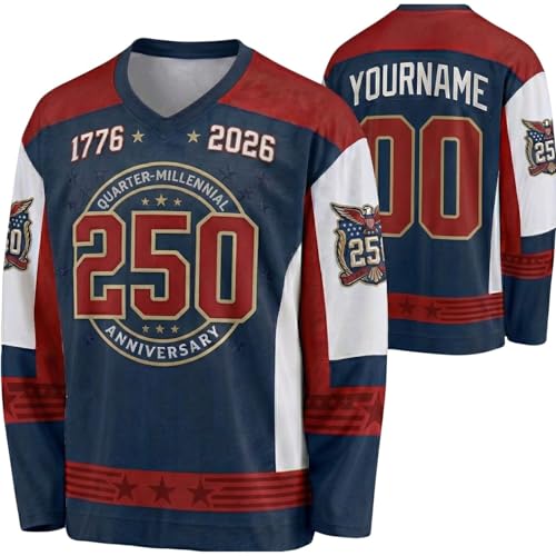 Custom USA 250th Anniversary Hockey Jersey - Personalized 4th of July Patriotic Shirt - Add Name Number Team Name Logo - Unisex America 2026 Celebration Outfit for Men Women Family Matching Uniforms