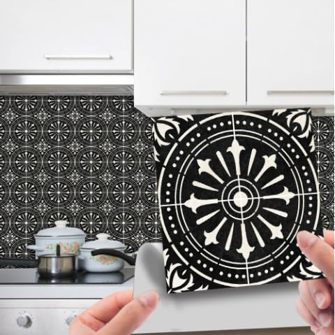 JOZMMZEOOA 30 Pieces Black and White Tile Stickers Waterproof & Removable Stickers Backsplash Tile Stickers Stick and Peel for Kitchen Bathroom (#C, 15 * 15CM)