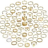 68 Stücke Gold Knöchel Ringe Set für Damen Frauen Mädchen, Stapelbare Ringe, Boho Gelenk Fingerringe Midi Ringe, Silber Hohl Kristall Stapelringe (1-gold 68Stück)