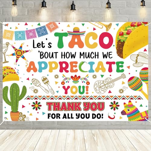 MEHOFOND 71x43 Inch Thank You Backdrop White Let's Taco Bout
