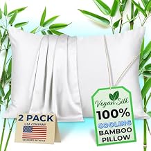 Pillow Cases - 100% Viscose Derived from Bamboo - Cooling Pillowcase - Queen Size, White, Set of 2 Zippered - for Hot Sleepers - Soft Pillow Covers - by Vegan Silk