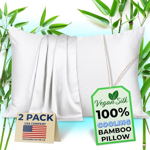 Pillow Cases - 100% Viscose Derived from Bamboo - Cooling Pillowcase - Queen Size, White, Set of...