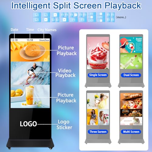ZLPOWER 65 Inch Digital Signage Display 4K UHD Touchscreen Android 11 Smart Commercial Displays with Multi-Split Screen with 178° Wide View,24/7 Stable Operation for Stores/Mall/Airport/Restaurant​