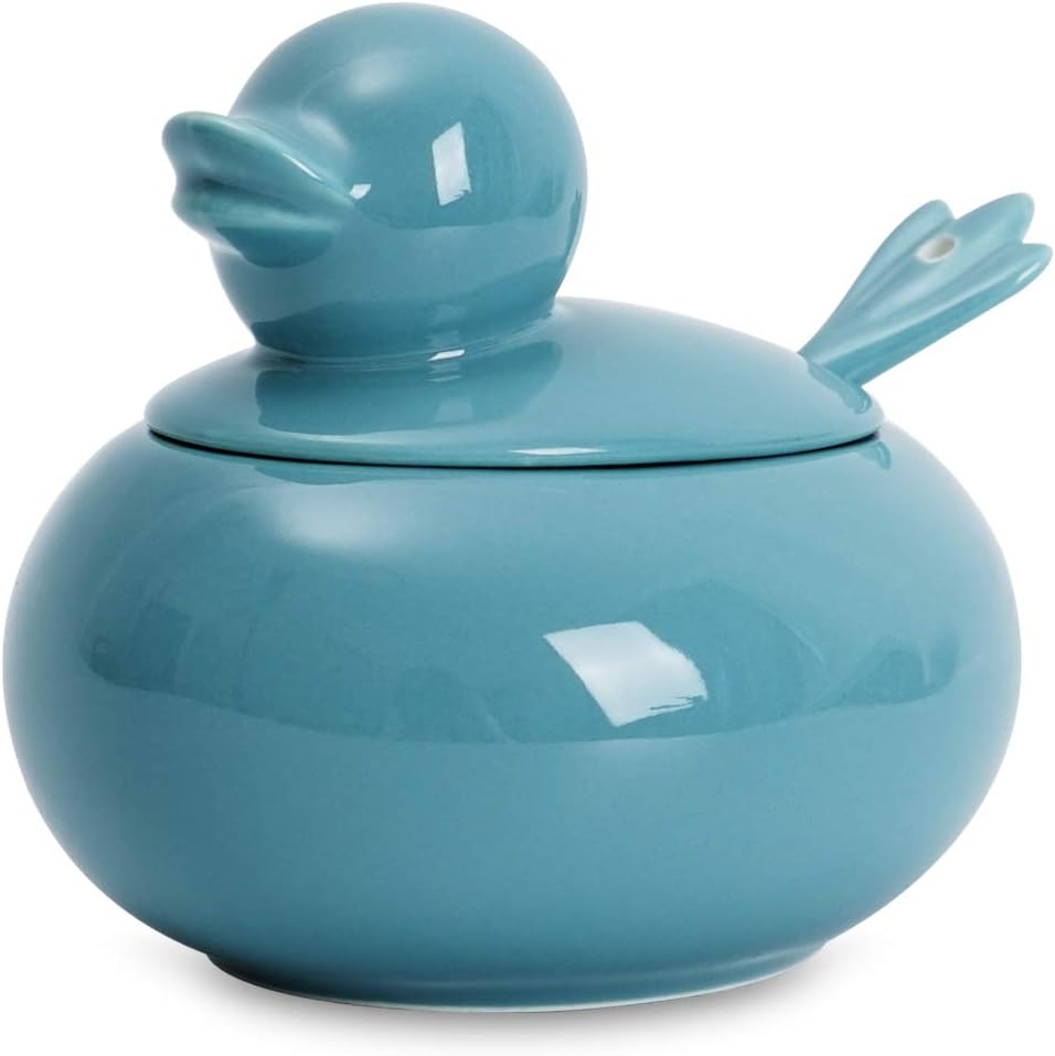 Cute Duck-Shaped Ceramic Sugar Bowl with Lid and Spoon - Small Turquoise Sugar Container, Perfect for Coffee Bar, Kitchen, Countertop, Sugar Cubes