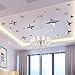 Mirror Wall Sticker, Home Inspira Silver Stars Mirror Wall Decor Removable DIY 3D Mirrors Wall Decals Acrylic Mirror Decorative Wall Art For Living Room Bedroom Celling 43pcs 