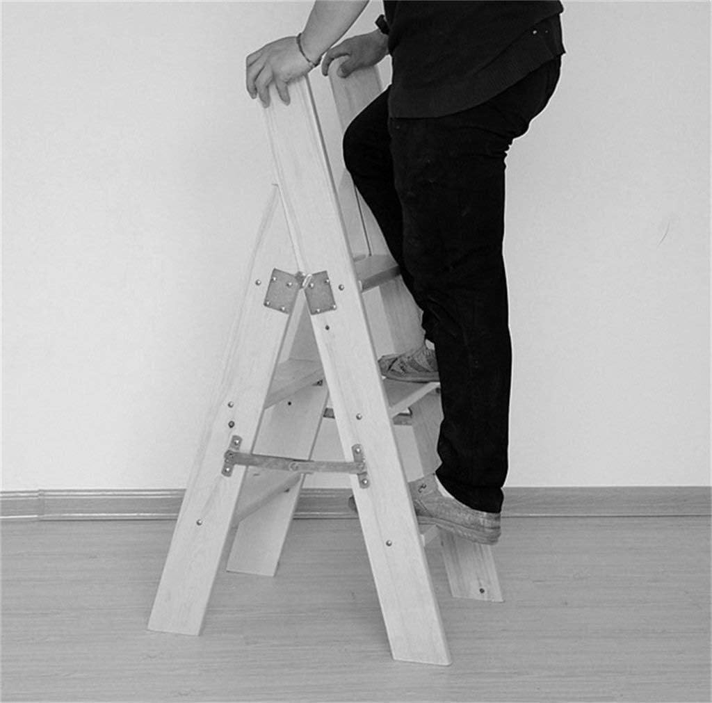 Step Stool Solid Wood Folding Ladder 4 Steps, Home Library Multi-Function Step Ladder/Stair Chair/High Stool (Color : A)