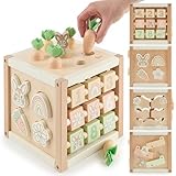 Bieco Berry - Cubo motorio, coniglietto Fine, in legno sostenibile FSC®, giocattolo per bambini, a partire da 1 anno, cubo di attività Montessori