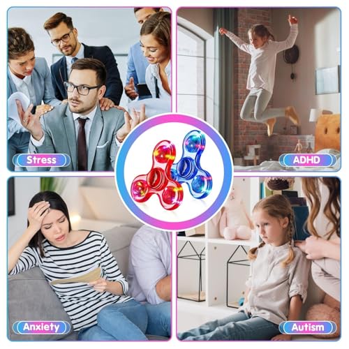 Image of Fidget Spinner 2 Pack, Light up Sensory Fidget Toys Adults Kids 4-8-12 with Autism ADHD, Kids Travel Toys Anxiety Stress Relief Teen Boy Gifts, Classroom Prizes Glow Birthday Party Graduation Gifts