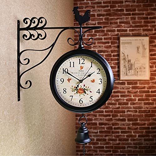 Horloge murale rétro double face suspendue vintage pour maison