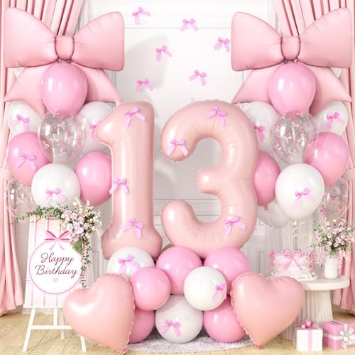 Image of 13th Birthday Decorations for Girls,Pink Bow Balloons for Party Decorations