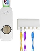 موزع معجون أسنان مع 5 حوامل لفرش الأسنان، حامل يثبت على الحائط، لون أبيض