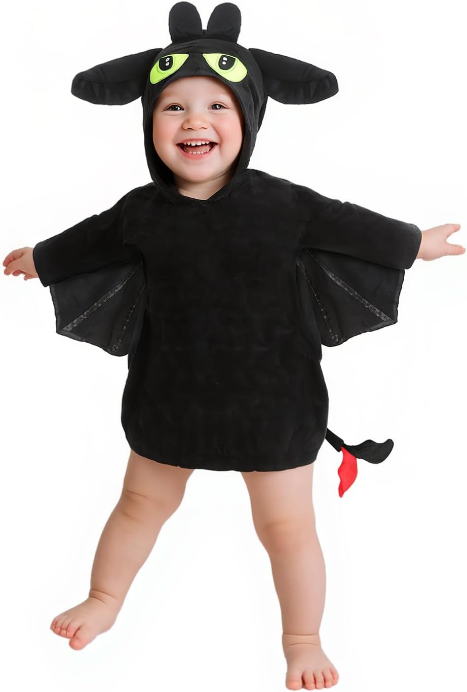 MCJC Dragon Costume Hoodie for Toddlers, Black Wings Cloak with Yellow Eyes,Halloween Dress Up
