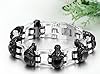 JewelryWe Birthday Gift Mens Stainless Steel Bracelet Link Wrist Skull Punk Rock Biker, Color Black Silver #1