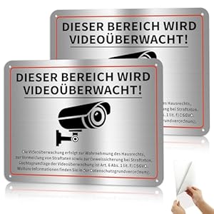 2 Stk Dieser Bereich Wird Videoüberwacht Schild, Aluminium Schild Videoüberwachung Privatgrundstück, 20x15cm Schilder Kameraüberwachung mit Selbstklebend für Zuhause, Außen