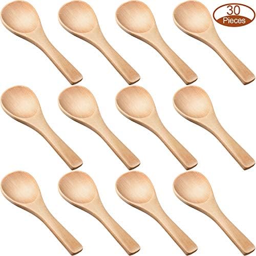 30 Pieces Small Wooden Spoons Mini Nature Wooden Spoons for Jars Mini Tasting Spoons Condiments Salt Spoons for Kitchen Cooking Seasoning Oil Coffee Tea Sugar (Natural Wood Color)