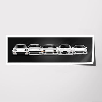 Platinuminc Artwork Automotive Car Rendering Diagram Painting Fit For RX7 FD FC FB SA RX8 Generations Poster Paper 36x12 Inch item #800
