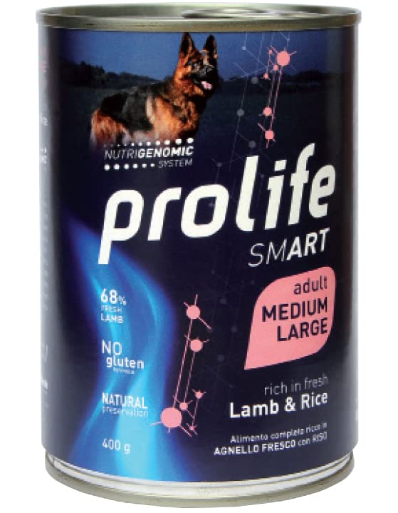 PROLIFE Cane Smart Adult Lamb & Rice - Medium/Large | alimento umido completo per il cane adulto di taglia media e grande, 6 lattine da 400 grammi.