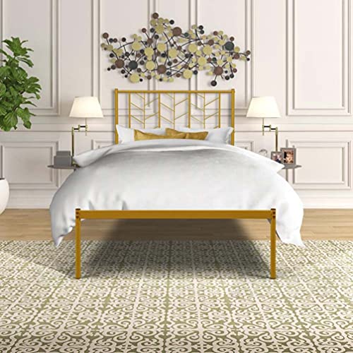 IMIKEYA Moldura de cama vintage fácil de montar, armação de cama dourada de metal com plataforma dup