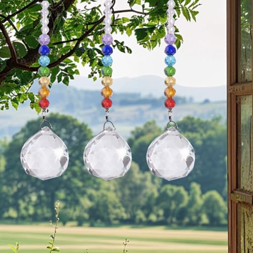 3 bolas de prisma de cristal de 30 mm para colgar, colgante de arco iris, decoración de jardín, decoración de ventana de jardín.