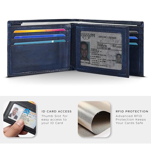 Image of Oak Leathers Leather Wallet for Men - RFID Bifold Wallets with 9 Credit Cards 1 ID Window Slim Minimalist Front Pocket Gift For Men
