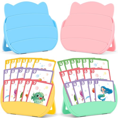 4 Pack Card Holders for Playing Cards Playing Card Holder for Adults Kids Arthritis Little Hands 3 Layers Stand Foldable Plastic Card Holder Set for Card Games Poker Travel Game Night (Multicolor)