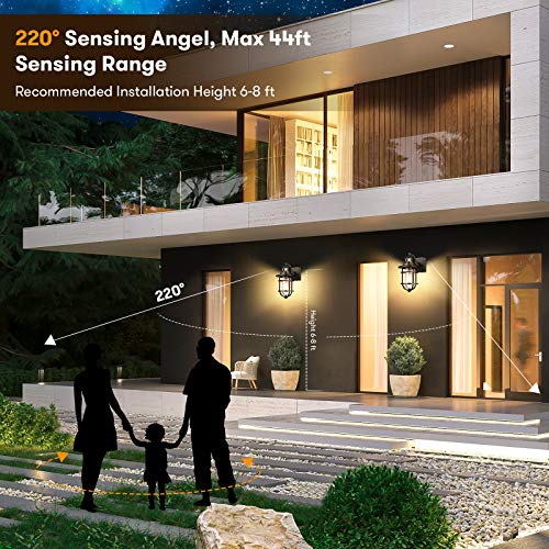 Set Of 2 Motion Sensor Outdoor Wall Lantern Dusk To Dawn Waterproof Exterior Wall Sconce With Seeded Glass Black Wall Mount Light Fixture For Porch Doorway Garage, E26 Socket, Motion Activated #TOP4
