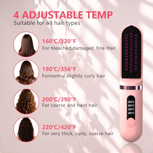 Cordless Hair Straightener Brush, Portable Straightening Brush for Women, Mini Negative Io - image 2