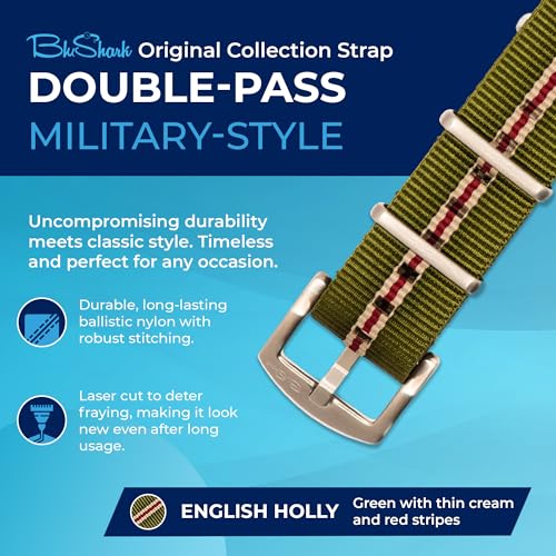 Image of BluShark - Original Collection Military-Style Waterproof Watch Strap, Fits All Timepiece Brands, Durable Nylon Wristwatch Accessories with Stainless Steel Buckle - 18mm, 20mm, 22mm & 24mm Watch Bands