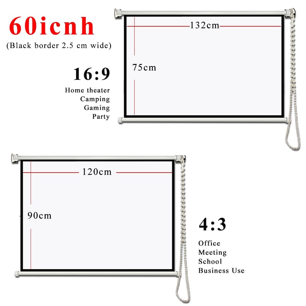 Schermo Per Proiezione Retrattile Schermo Proiettore Avvolgibile Manuale 40 50 60 Pollici Telo Videoproiettore Per Scuola Cinema Teatro(50inch (4:3))