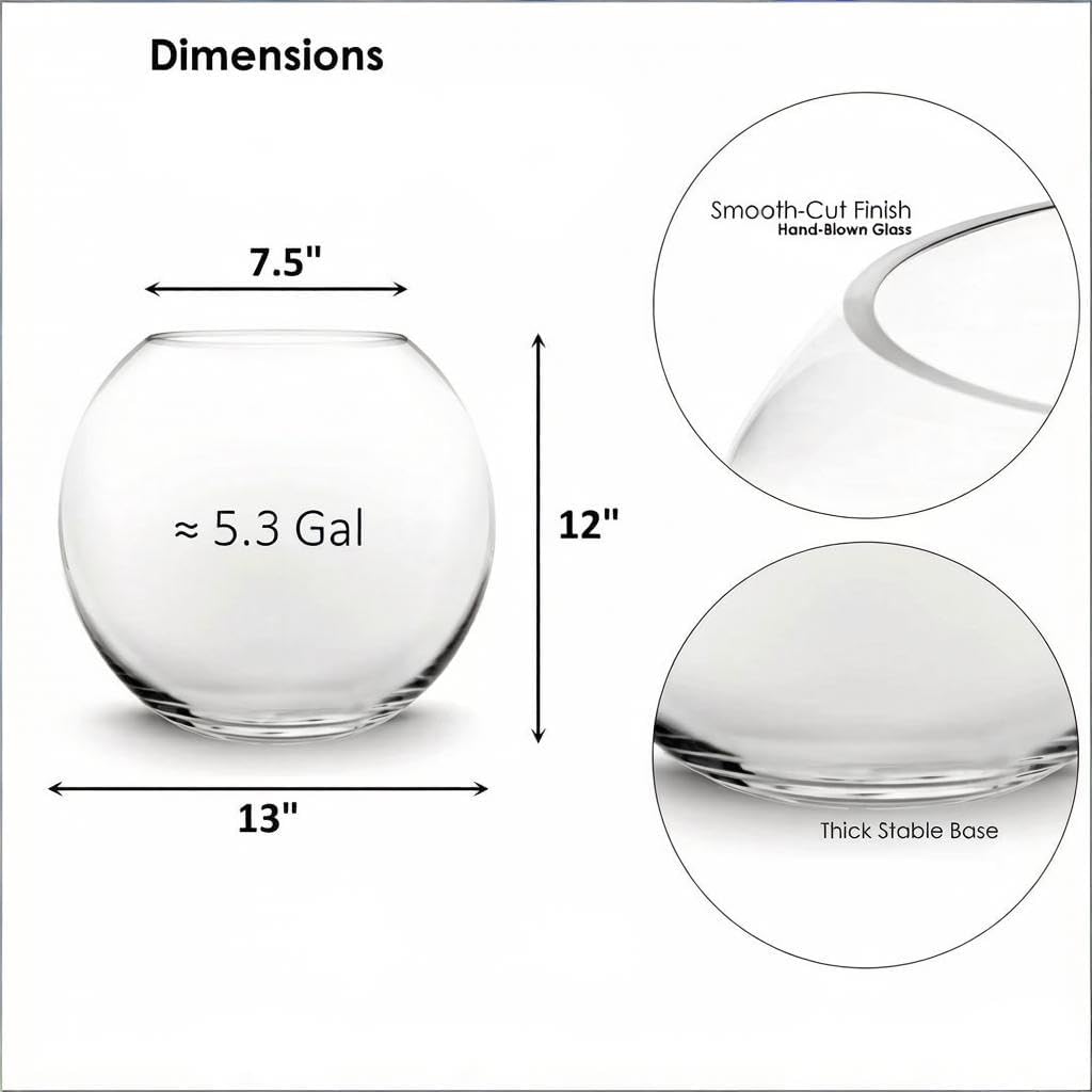 CYS EXCEL Large Glass Bubble Bowl (H-12 W-13, Approx. 5.3 Gal.) Round Bowl Terrarium Globe Flower Vase Centerpiece for Weddings Events Arrangements image 2