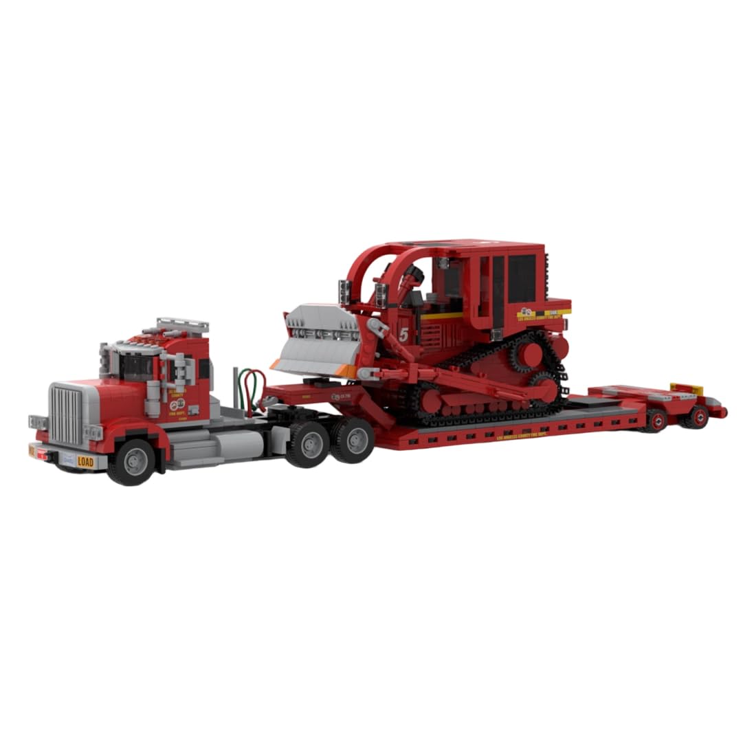 1803 Teile Schwerlast Tieflader Lkw Bausatz, Baumaschinen Transport Modell | mit Zugmaschine & Raupenbagger, glatte Bausteine + QR-Anleitung für Erwachsene & Sammler