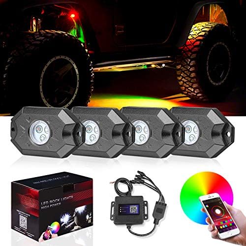 Wayup 4 Pods RGB LED Rock Light Kits with Bluetooth Control Waterproof Multicolor Underglow LED Neon Trail Rig Lights for Truck Off Road Jeep SUV ATV Boat Motorcycle