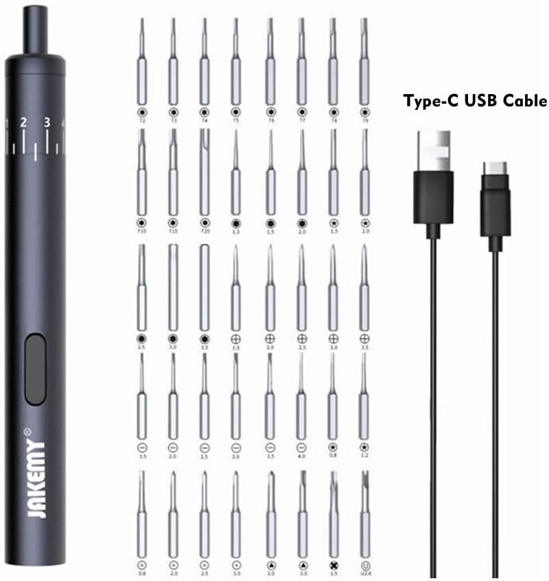 Rеvіеw Prоduсt Electric Screwdriver, Jakemy Adjustable 8 Torque USB Type-C Rechargeable Multi-Function Magnetic Precision Power Screwdriver Set Repair Tool Kit with 40 Bits for iPhone, Watch, Smartphone