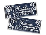 Denim and Diamonds Birthday Candy Bar Wrappers for Chocolate Bars-Party Favors-Denim Background with...
