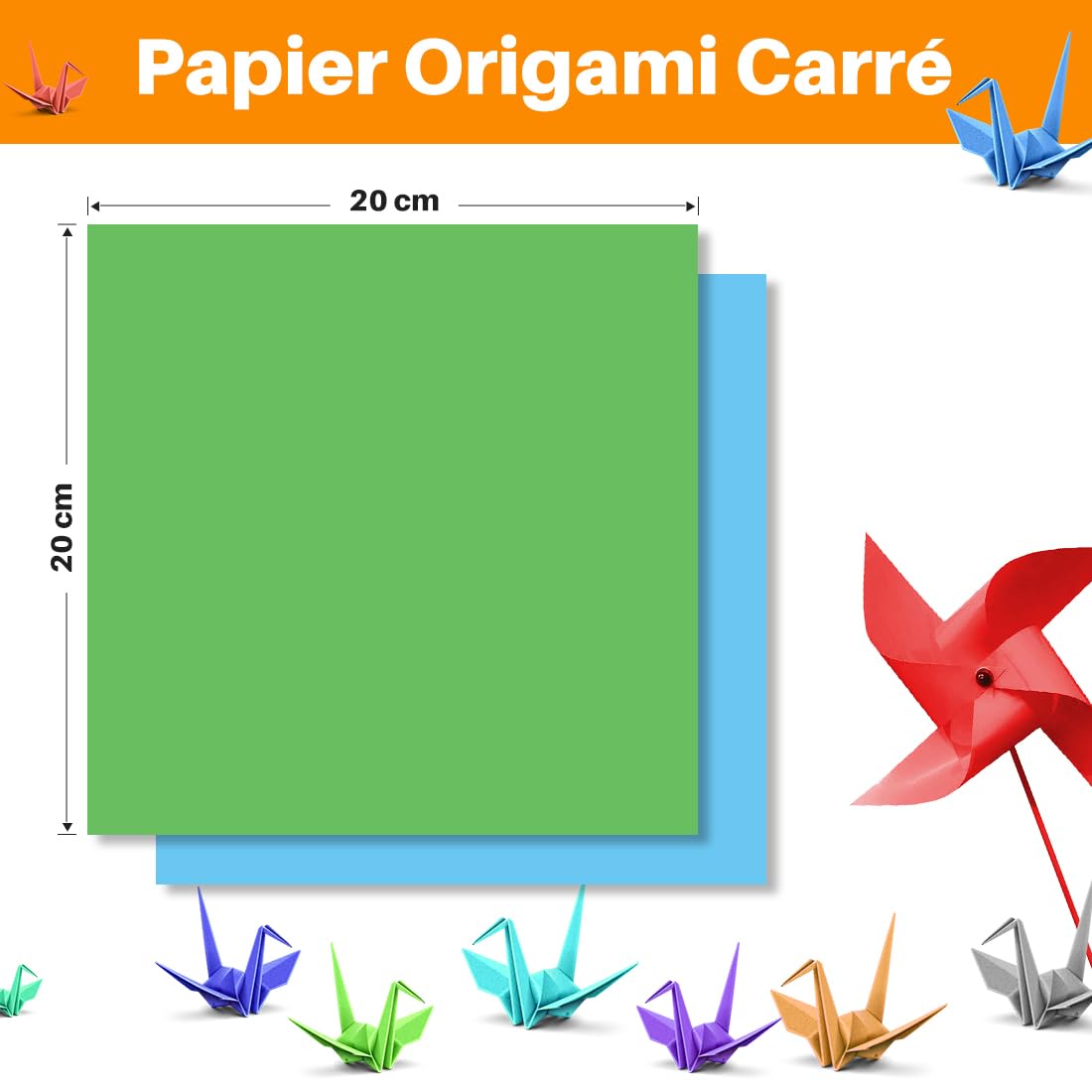 Papier Origami Japonais Double Face 15 Cm – Lot De 200 Feuilles | Pour Débutants & Projets DIY | Couleurs Vives - 12