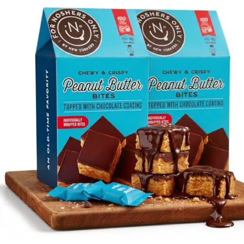 For Noshers Only - Peanut Butter Bites - Kosher Dairy Free Vegan Gluten Free Chocolate Peanut Butter Crispy Rice Treats - Vegan Dessert, Sweet Snack Packs - Individually Wrapped Snacks 2 Boxes of 8 -16 Bites