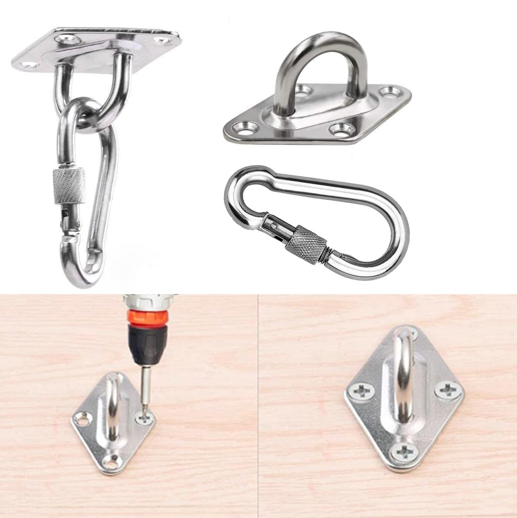 4 Piastre Oculari In Acciaio Inox Con Moschettoni - Per Soffitto, Parete, Attrezzatura Sportiva E Nautica - Foto 7