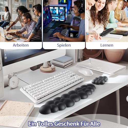 Sushret Wolkenförmige Handballenauflage für Tastatur, ergonomische Tastatur-Handauflage aus PU-Leder mit Memory-Schaum gegen Müdigkeit, Schreibtisch Zubehör für Büro, PC & Gaming – Schwarz