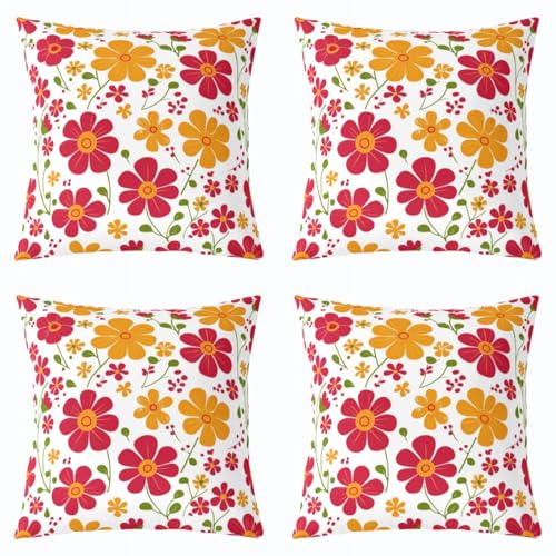 Set of 4 Hippie Flower Pillow Covers 18x18 inch for