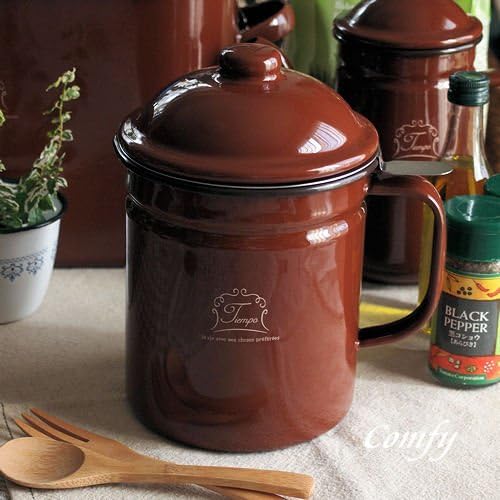 Amazon Co Jp キッチン雑貨 ホーロー オイルポット 油こし器 Tiempo 北欧カントリー おしゃれでかわいい 人気のアンティーク調 ブラウン ホーム キッチン