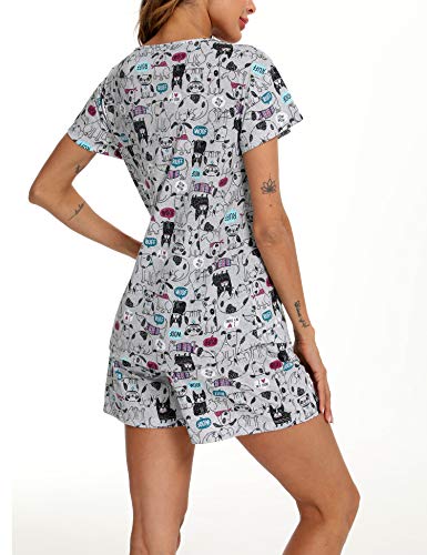 Enjoynight Women's Cute Sleepwear Print Tee And Shorts Pajama Set (Large, Grey Dog) #TOP4