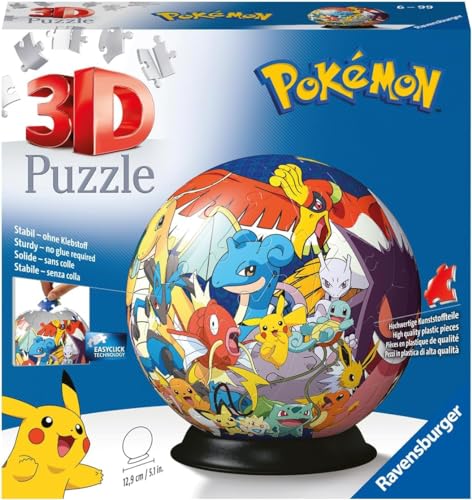 Ravensburger 3D Puzzle 11785 - Puzzle-Ball Pokémon - Puzzleball aus dreidimensionalen Puzzleteilen - für große und kleine Pokémon Fans ab 6 Jahren