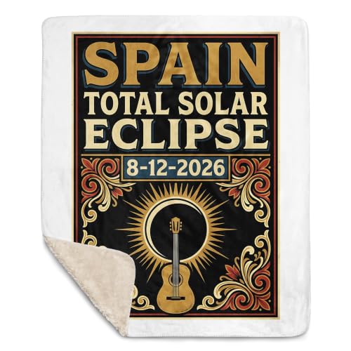 Spain Total Solar Eclipse 2026 August 12 Astronomy Guitar Graphic Sherpa Throw Blanket