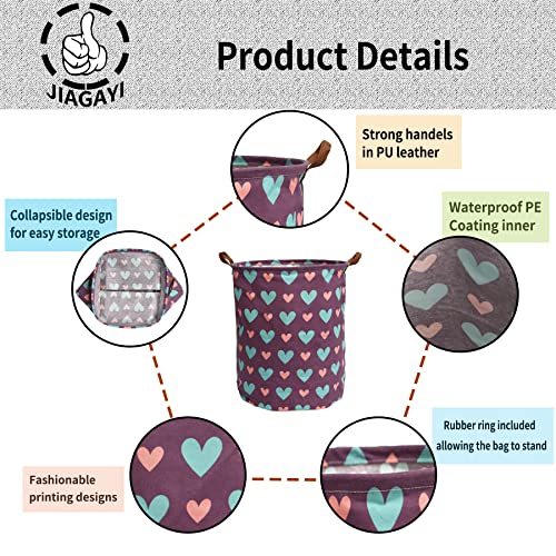 Foldable Laundry Hamper - Jiagayi Large Round Waterproof Organizer With Handles,Home Storage,Room Toys Books Bin,Bedroom Clothes Nursery Basket.（Purple Love Heart） #TOP3